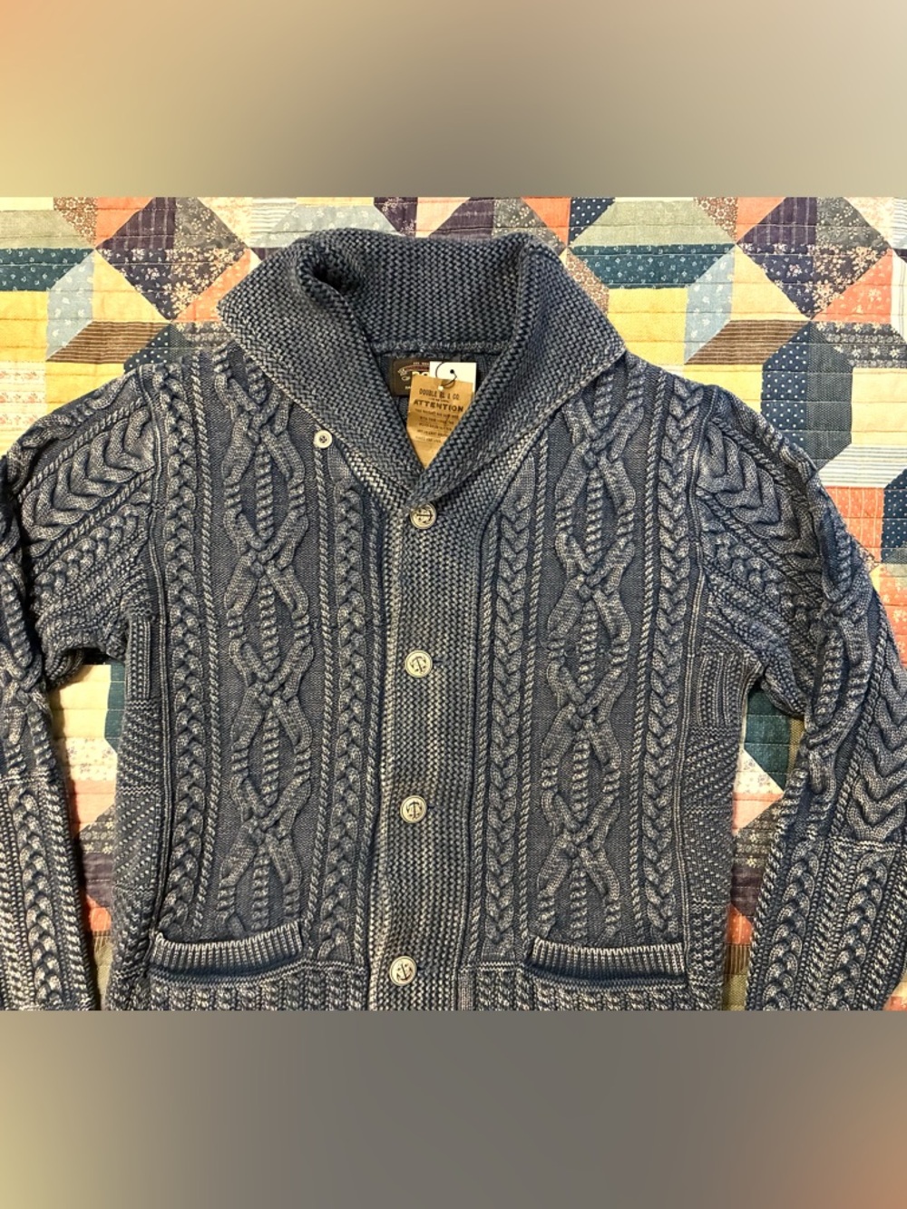 DOUBLE RL RALPH LAUREN RRL INDIGO CABLE KNIT SWEATER- MEN’S SIZE LARGE - Picture 6 of 10